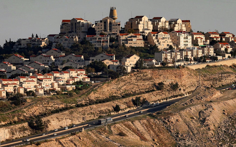 Aerial view of West Bank Israeli settlement near the E1 corridor east of Jerusalem