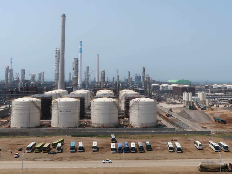 Oil storage tanks representing China's Iranian crude oil supply chain at the center of the Xi-Trump White House summit agenda