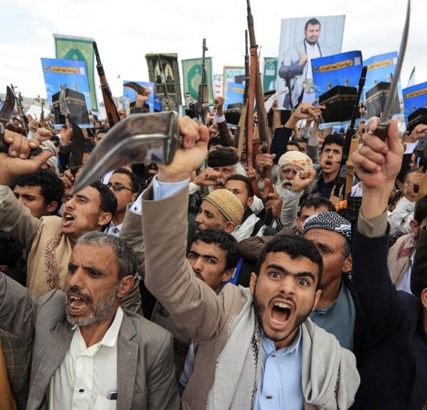 Houthi supporters at a rally in Sanaa, Yemen, September 2026