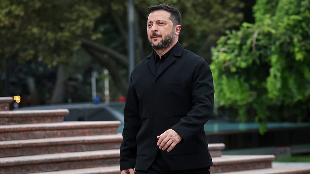 Volodymyr Zelensky attends King Harald V state funeral in Oslo, September 9 2026, after his plane was nearly hit by a Russian drone