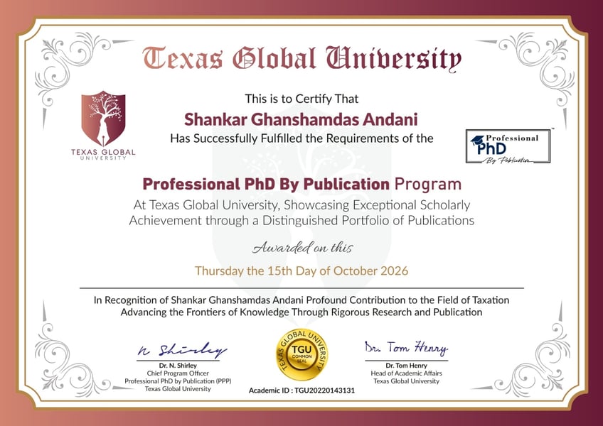 Dr. Shankar Andani Completes Professional PhD by Publication in Taxation