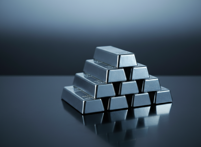 Stacked silver bullion bars