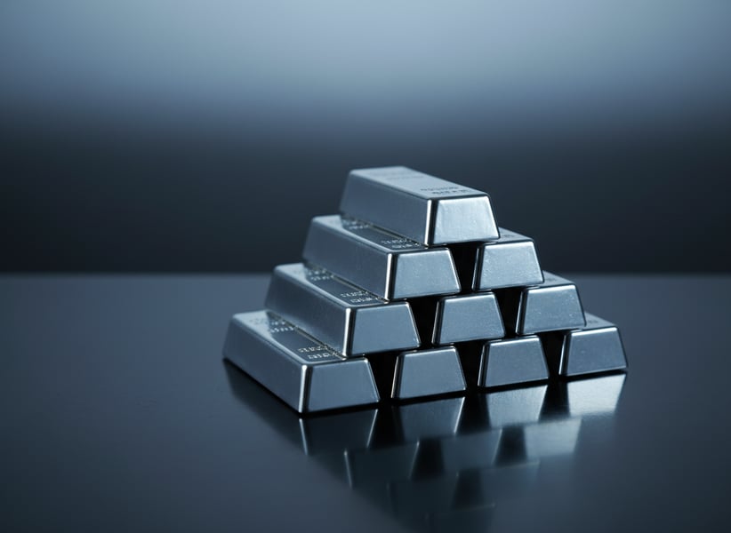 Stacked silver bullion bars