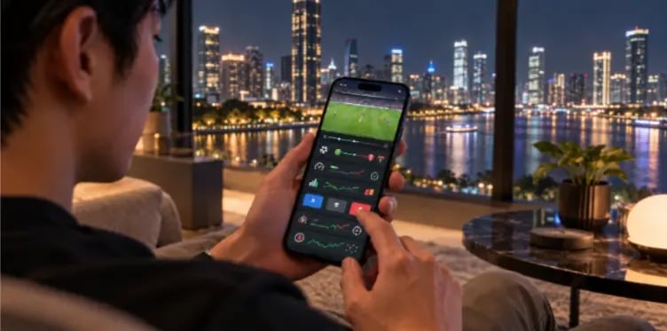 Man placing micro-bets on a live football match using a smartphone