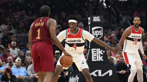 Image from NBC Washington coverage of AJ Dybantsa’s NBA debut against the Cleveland Cavaliers