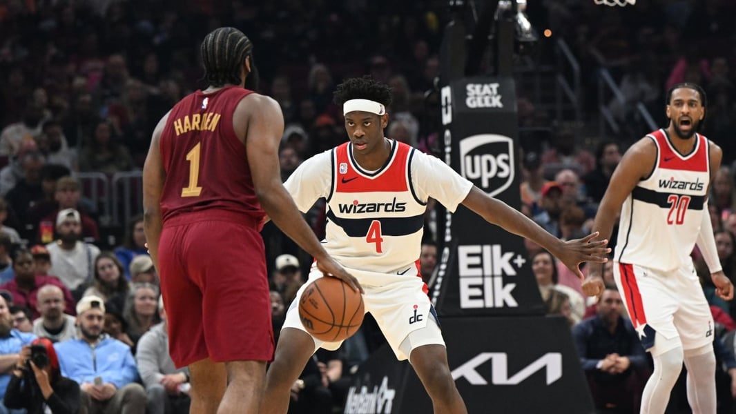 Image from NBC Washington coverage of AJ Dybantsa’s NBA debut against the Cleveland Cavaliers