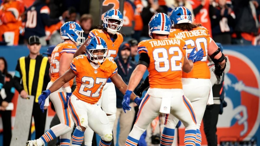 Photograph accompanying CBS Sports’ coverage of Denver’s overtime victory over Seattle.