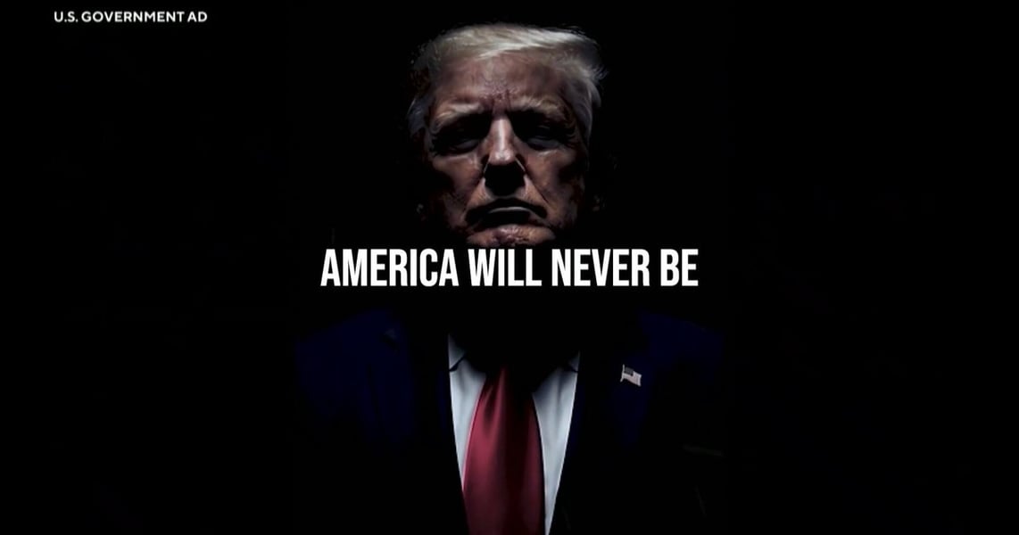 Still from CBS News coverage of the taxpayer-funded Trump ad campaign