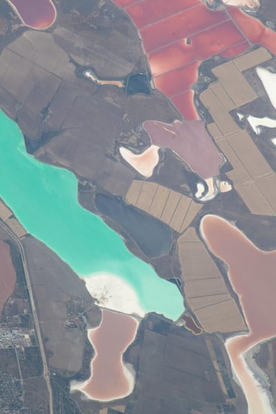 View from the International Space Station of coastal lagoons in Crimea between the Sea of Azov and the Black Sea