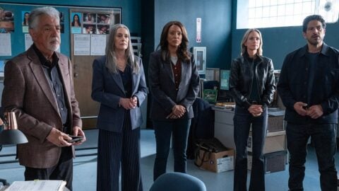 Joe Mantegna, Paget Brewster, Aisha Tyler, A.J. Cook and Adam Rodriguez in a still from Criminal Minds: Evolution Season 20