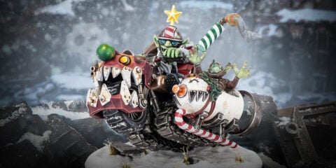 Da Red Gobbo’s Squigmobile miniature shown in Games Workshop’s festive reveal