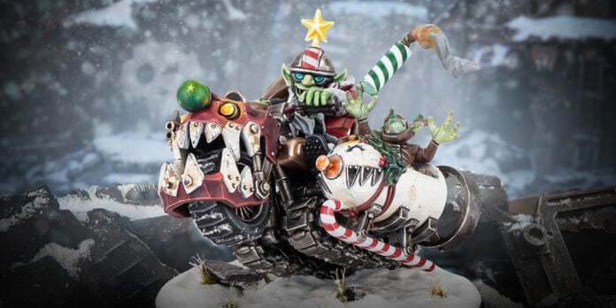 Da Red Gobbo’s Squigmobile miniature shown in Games Workshop’s festive reveal