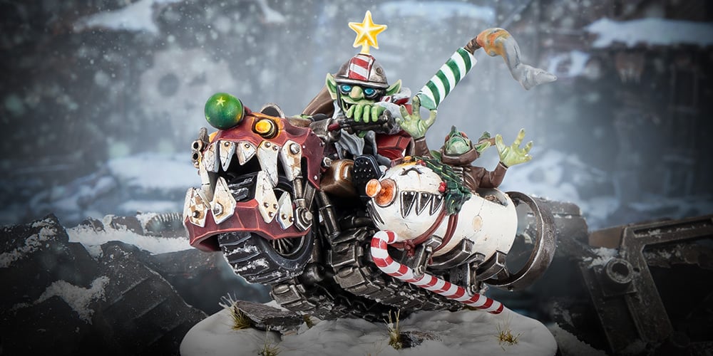 Da Red Gobbo’s Squigmobile miniature shown in Games Workshop’s festive reveal