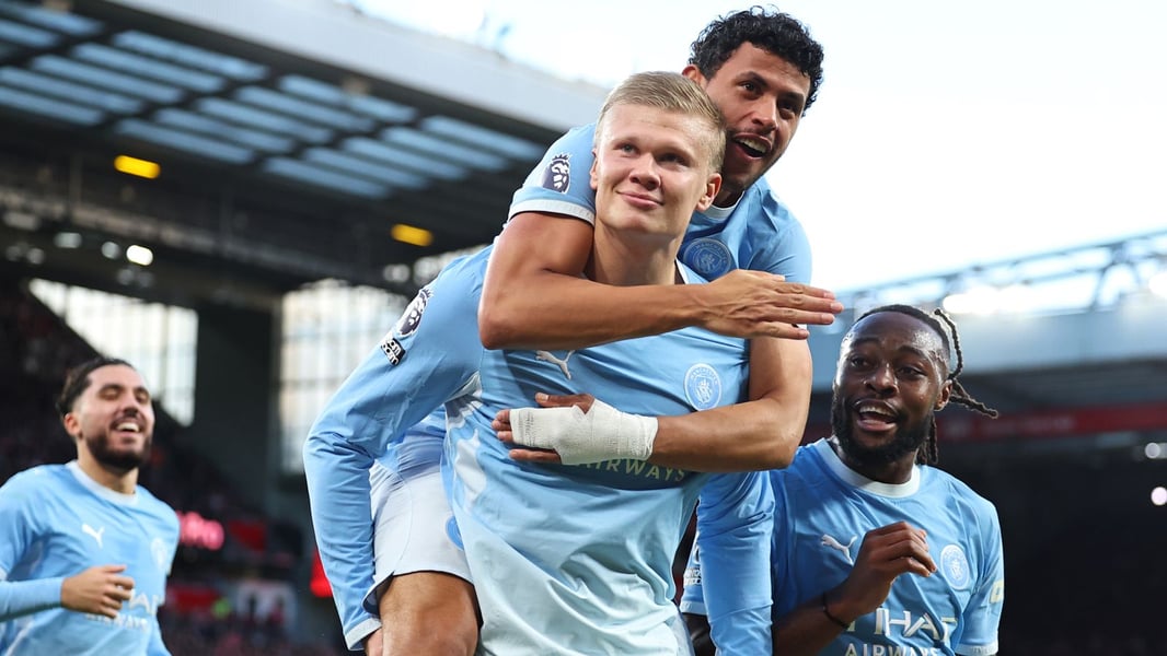 Image from Sky Sports coverage of Manchester City’s 3-0 win over Liverpool