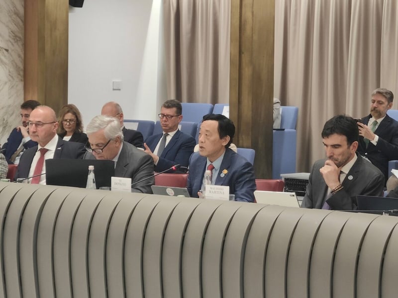 FAO Director-General QU Dongyu speaking at the MED9++ ministerial meeting on fertilizer access in Rome