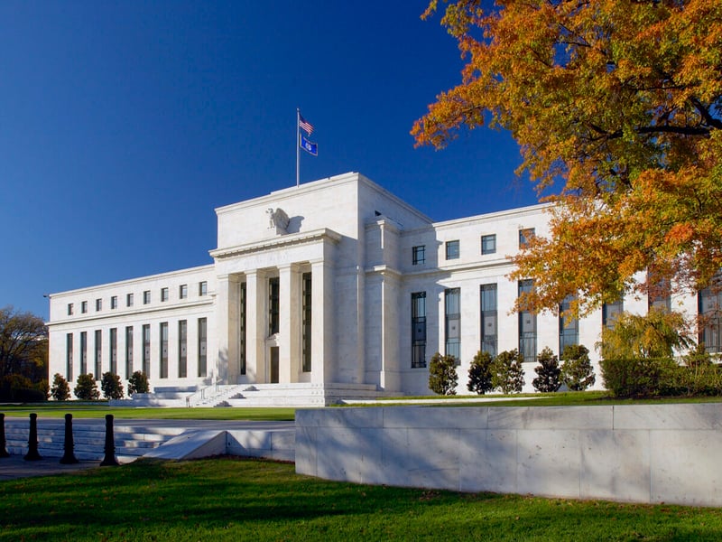 Archival exterior view of the Marriner S. Eccles Federal Reserve building in Washington
