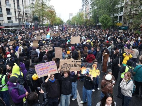Protesters marching during cost-of-living demonstrations in France