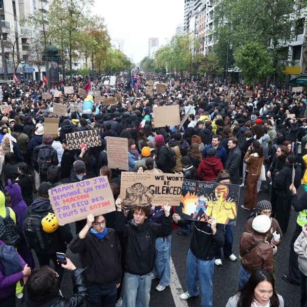 Protesters marching during cost-of-living demonstrations in France