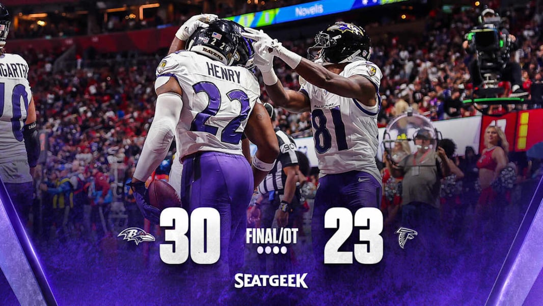 Image from the Baltimore Ravens official recap of their 30-23 overtime win in Atlanta