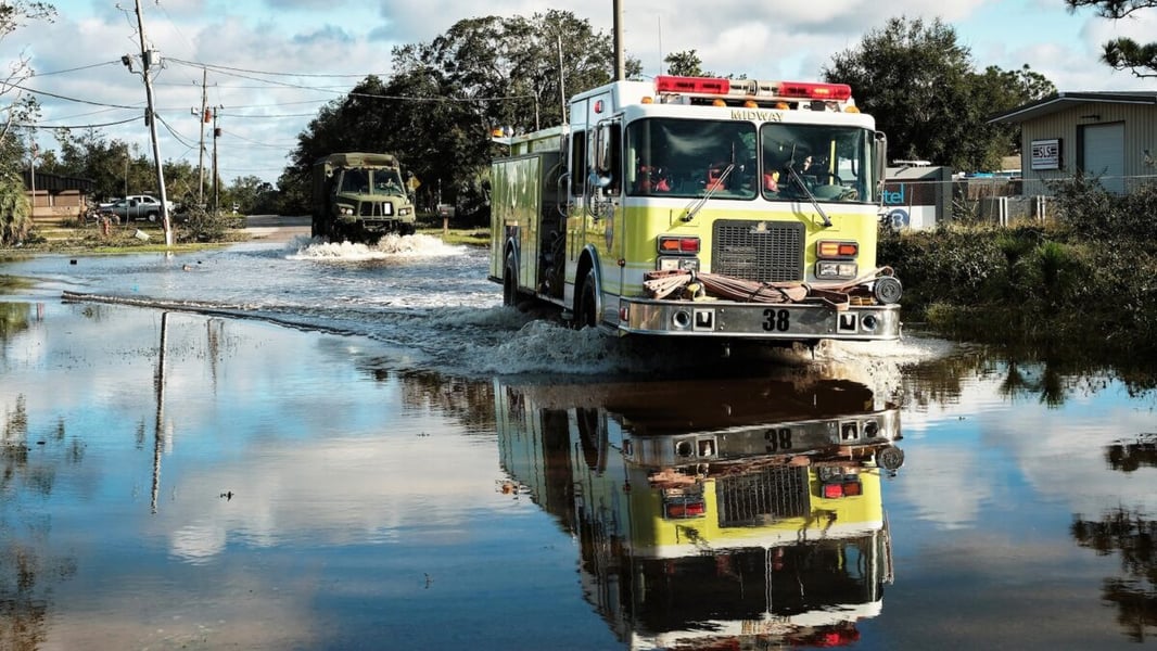 Rescue vehicles on the Gulf Coast after Hurricane Isaias