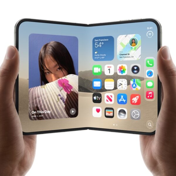 Apple promotional image of iPhone Duo opening its foldable display