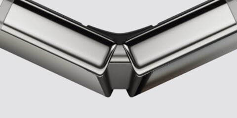 Close-up of the hinge on Apple's iPhone Duo foldable phone