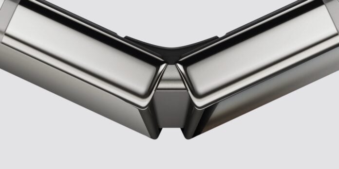 Close-up of the hinge on Apple's iPhone Duo foldable phone