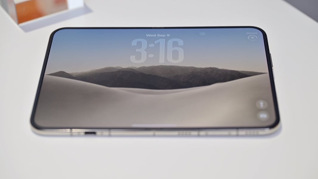 Apple's iPhone Duo foldable phone opened flat to show its large inner display