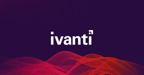 White Ivanti logo on a dark purple background with red wave lines