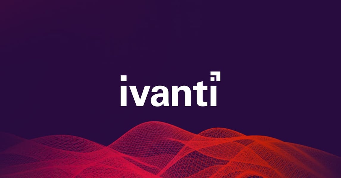 White Ivanti logo on a dark purple background with red wave lines