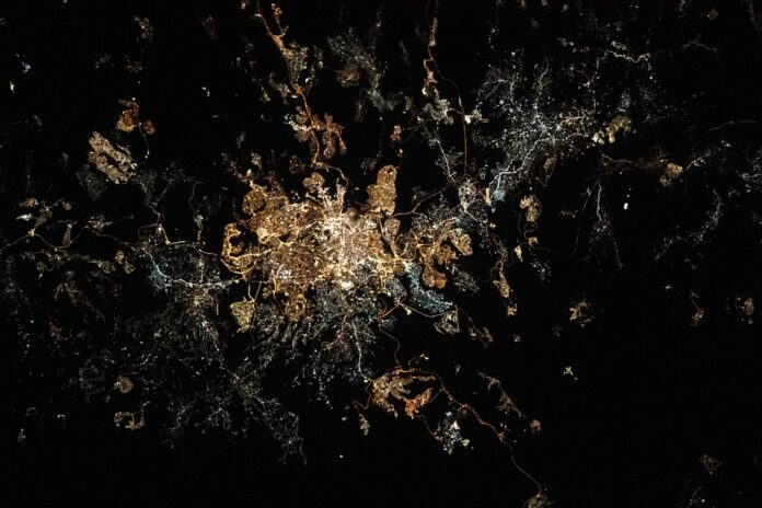 The city lights of Jerusalem and surrounding areas photographed at night from the International Space Station