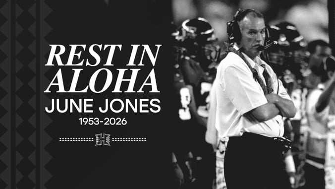 Image accompanying the University of Hawaii tribute to former football coach June Jones
