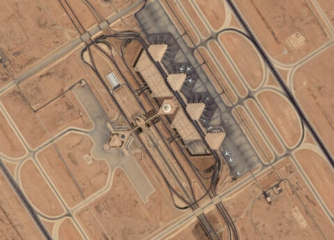 Orthorectified satellite image of King Khalid International Airport in Riyadh, Saudi Arabia