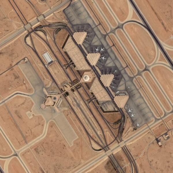 Orthorectified satellite image of King Khalid International Airport in Riyadh, Saudi Arabia