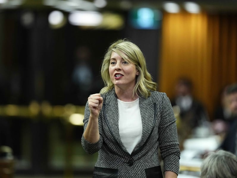 Industry Minister Melanie Joly gesturing as she speaks during Question Period in the House of Commons