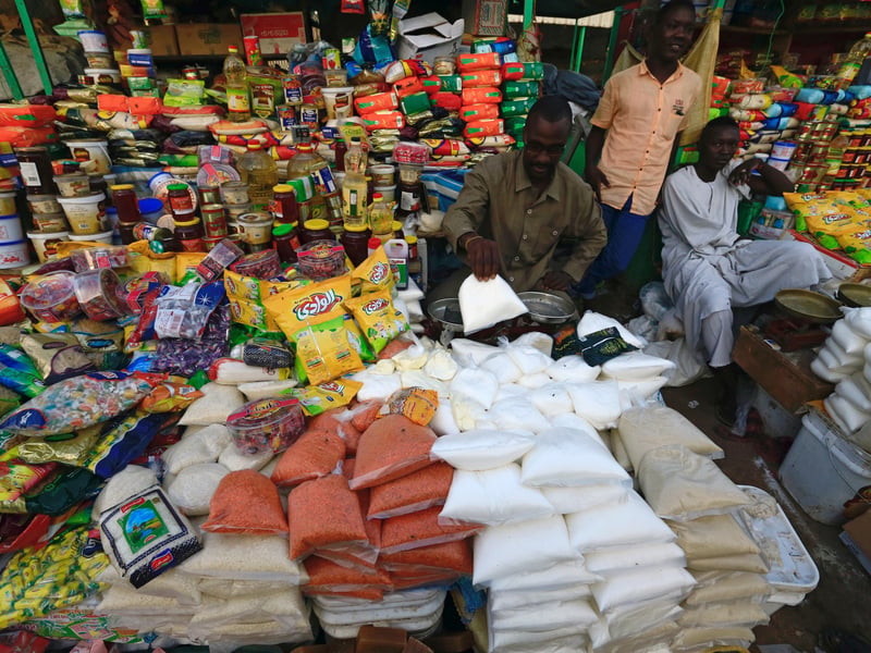 Vendors display goods at a market in Nyala, Sudan, in a file photograph