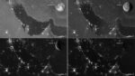 Night-time satellite views of the Persian Gulf region showing city lights and gas flares