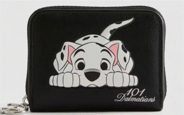 Black faux-leather zip coin purse with a Dalmatian puppy and the words 101 Dalmatians printed on the front
