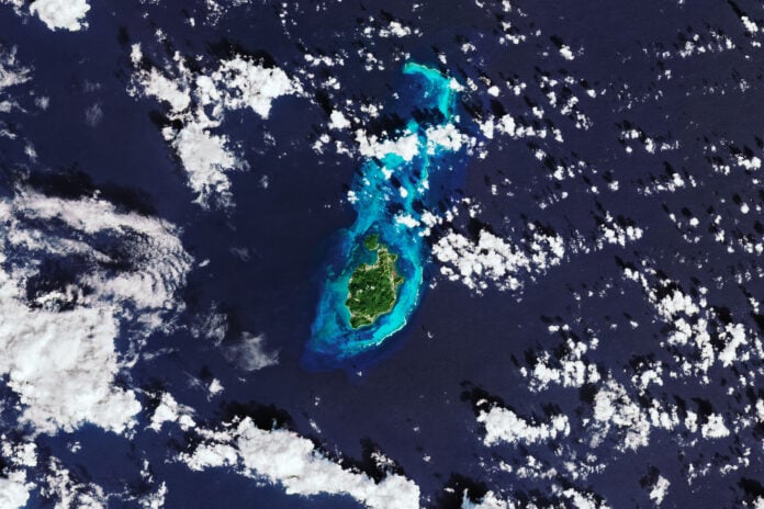 Landsat 9 satellite view of Providencia island and its surrounding reefs in the Caribbean Sea