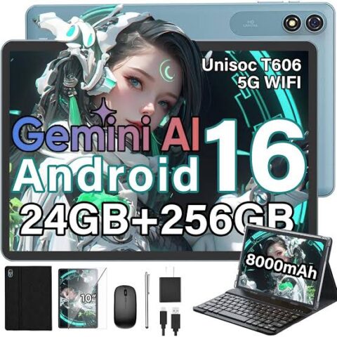 Relndoo tablet with keyboard, mouse and bundled accessories in the source article's product image