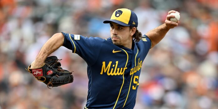 Milwaukee Brewers left-hander Robert Gasser in his delivery during a regular-season game