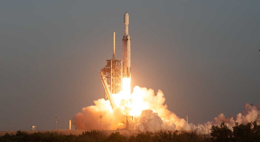 A SpaceX Falcon Heavy rocket lifts off from Launch Complex 39A at Kennedy Space Center carrying NASA's Roman Space Telescope