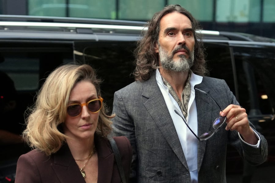 Russell Brand outside court in London as his trial on rape and sexual assault charges begins