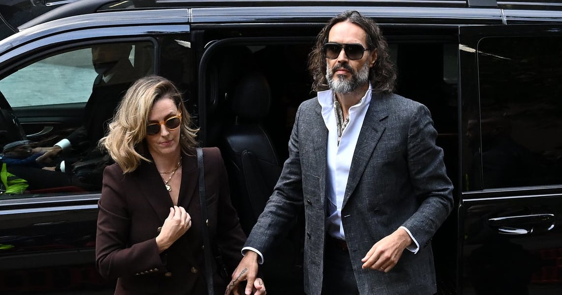 Russell Brand arriving at Southwark Crown Court in London for the start of his trial on October 12, 2026