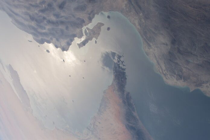 The Strait of Hormuz between Iran and the United Arab Emirates seen from the International Space Station