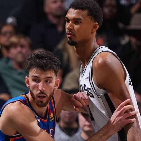 Image accompanying ESPN’s report on Chet Holmgren and Oklahoma City’s 116-104 opening-night win over San Antonio.