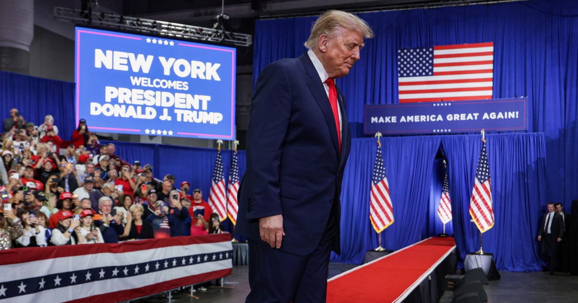President Donald Trump speaking at a rally after the Nobel Peace Prize announcement