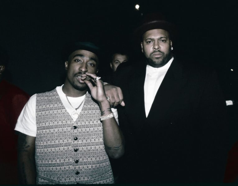 Tupac Shakur and Marion Suge Knight outside a Los Angeles club circa 1996, file photo