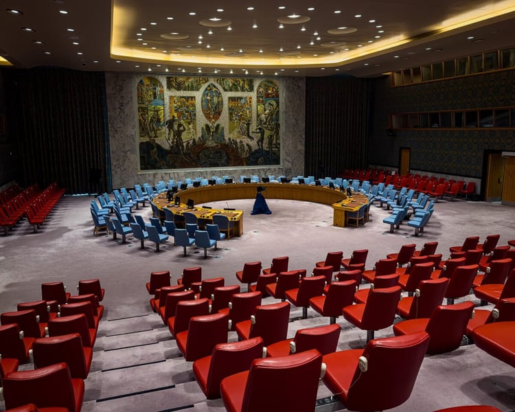 The empty Security Council chamber at United Nations headquarters in New York