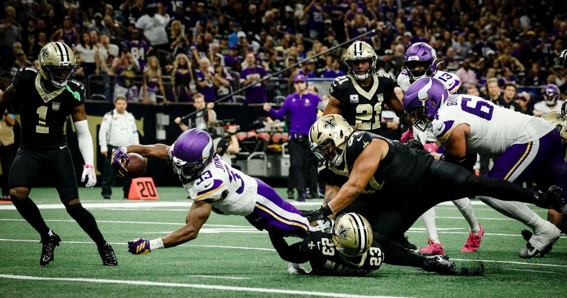 Lead image from CBS Minnesota coverage of the Vikings’ 23-13 win over the Saints